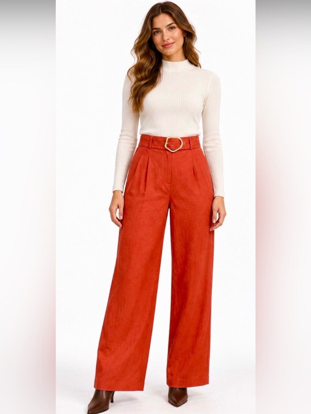 NWT House of Harlow 1960 Orange Linen Wide Leg Belted Pleated Pants Size 4 Boho